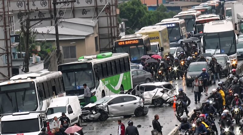 Motorista de ônibus morre ao volante e causa engavetamento com 22 veículos no RJ